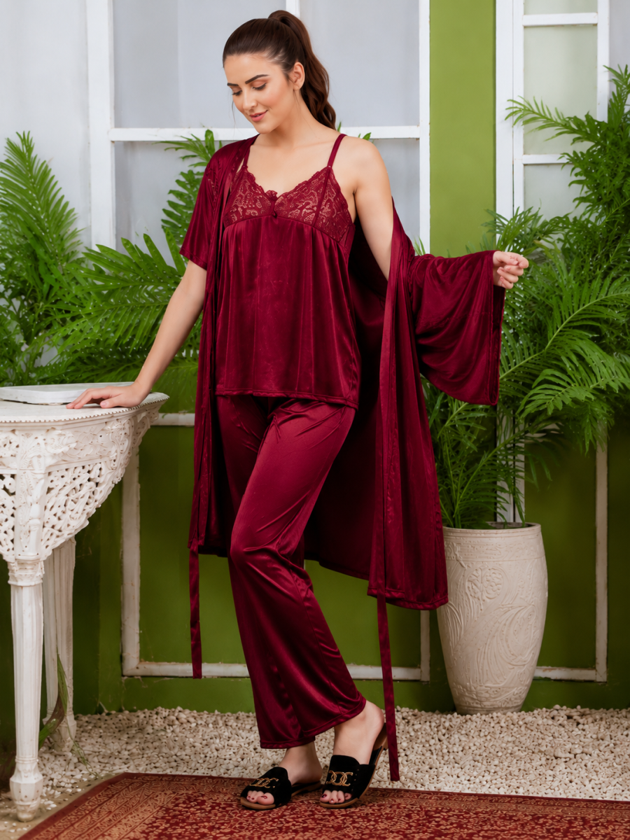 3 Piece Bridal Nighty Set for Women alternate view