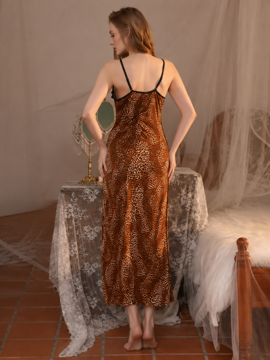 Valeria Leopard Print Satin Maxi Nighty for Women alternate view