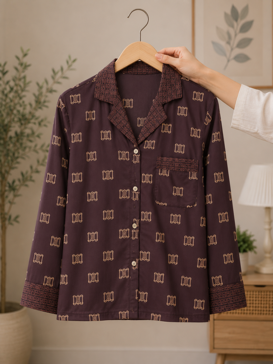 Valeria Mocha Elegance Printed Ladies Night Suit alternate view