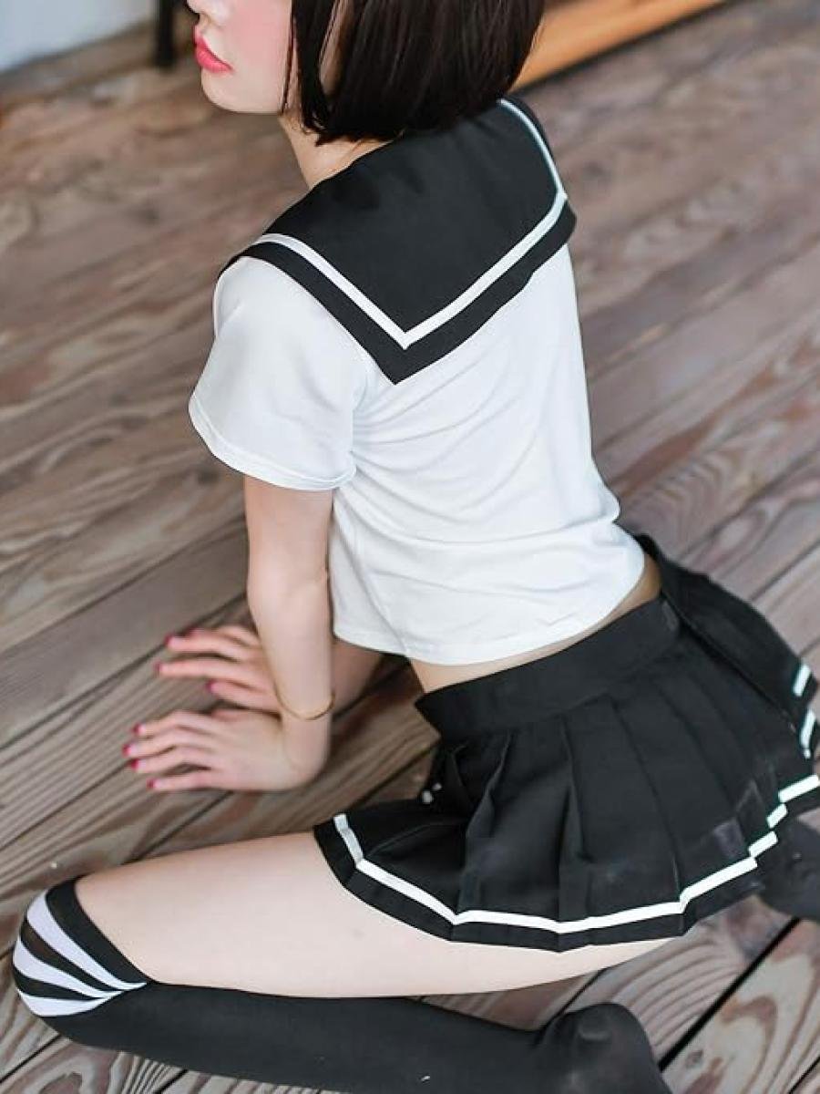 Valeria Midnight Sailor Cosplay Lingerie Set – Black & White School Girl Outfit alternate view