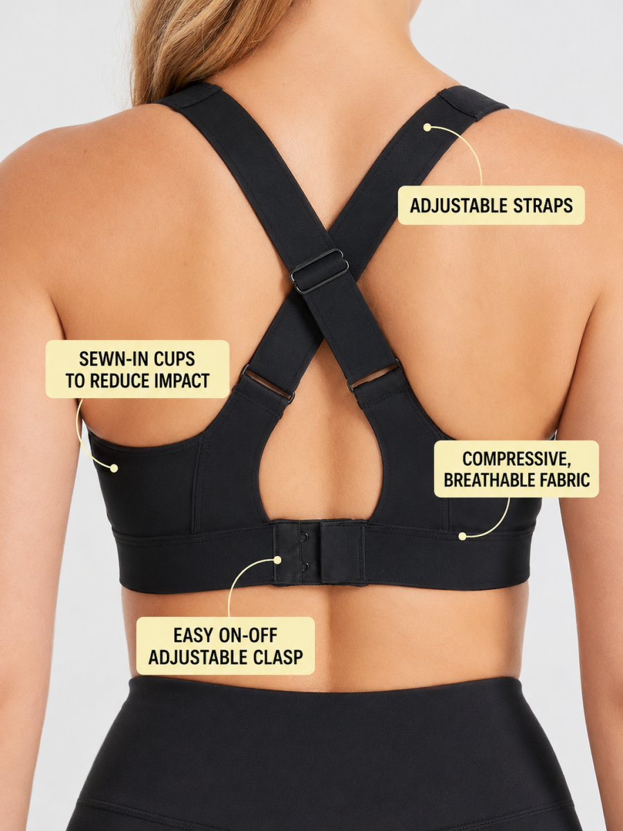 Black colour Front Zip Adjustable High Support Sports Bra for Women thumbnail 3