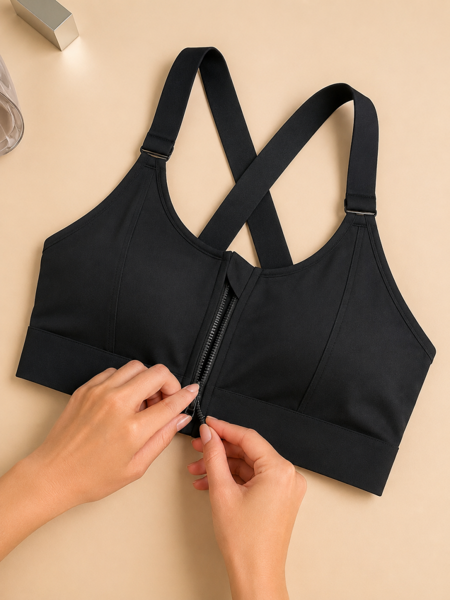 Black colour Front Zip Adjustable High Support Sports Bra for Women thumbnail 4