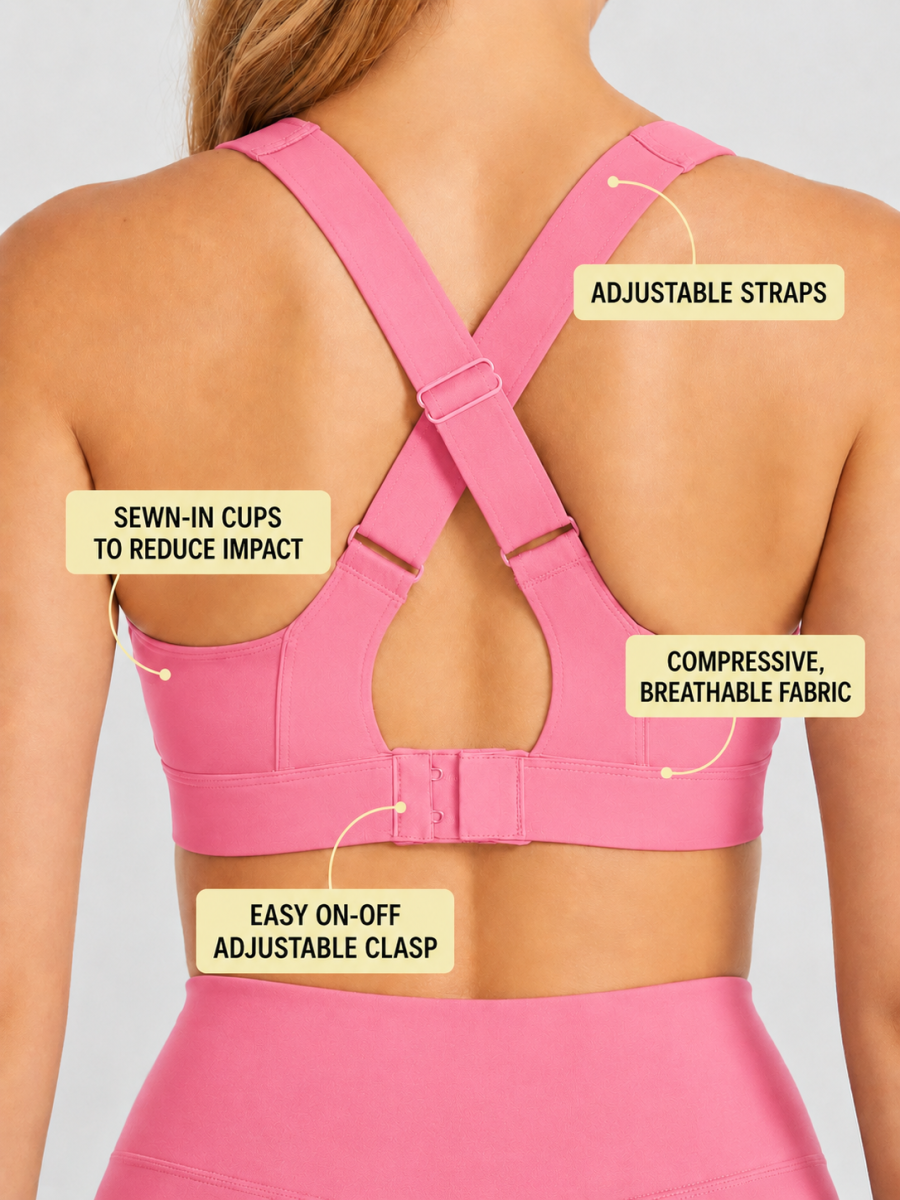 Pink Front Zip Adjustable High Support Sports Bra for Women thumbnail 3